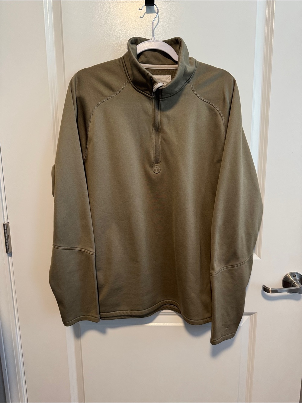 Men's Timberland Olive Green Quarter-Zip Pullover Jacket. Thumb holes.Size large